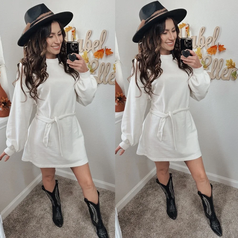 Forever 21 Trendy off white long sleeve sweater dress size Medium - Picture 1 of 6